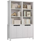 COZONY 70.7 Libreria da Fattoria Grigio/Bianco con Ante, Scaffale a Cinque Ripiani Doppio Ampio con Armadietto e Ripiano Regolabile