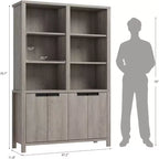 COZONY 70.7 Libreria da Fattoria Grigio/Bianco con Ante, Scaffale a Cinque Ripiani Doppio Ampio con Armadietto e Ripiano Regolabile