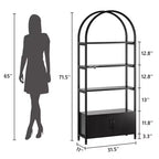 Libreria ad arco a 4 livelli con ante e vano portaoggetti, libreria industriale alta 181 cm con struttura in metallo, libreria curva aperta, espositore