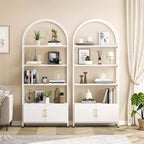 Libreria ad arco a 4 livelli con ante e vano portaoggetti, libreria industriale alta 181 cm con struttura in metallo, libreria curva aperta, espositore