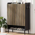 COZONY Large Shoe Cabinet with Doors, 6-Tier Shoe Organizer with Storage Hooks, Freestanding Entryway Storage for Hallway Living Room