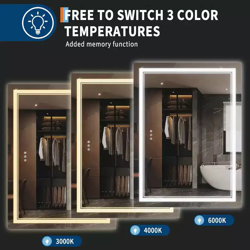 Specchio da bagno a LED 40x32 - Doppia illuminazione frontale e posteriore, anti-appannamento, dimmerabile, a parete