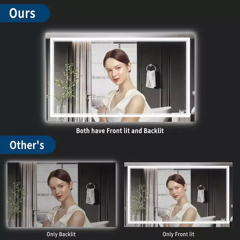 Specchio da bagno a LED 40x32 - Doppia illuminazione frontale e posteriore, anti-appannamento, dimmerabile, a parete