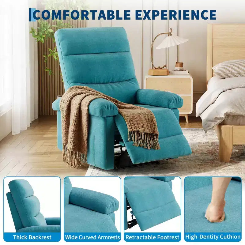 COZONY Poltrona reclinabile per adulti, reclinabile manuale in tessuto con tasca laterale, divano singolo ergonomico regolabile per piccoli soggiorni, camerette, camere da letto