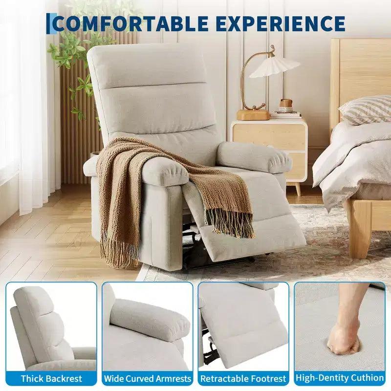 COZONY Poltrona reclinabile per adulti, reclinabile manuale in tessuto con tasca laterale, divano singolo ergonomico regolabile per piccoli soggiorni, camerette, camere da letto