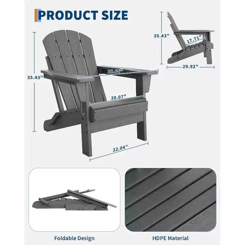 CuisinSmart Sedia Adirondack Pieghevole, Sedia Pieghevole per Esterni in HDPE, Sedie Adirondack Resistenti alle Intemperie per Patio Giardino Prato Cortile Piscina