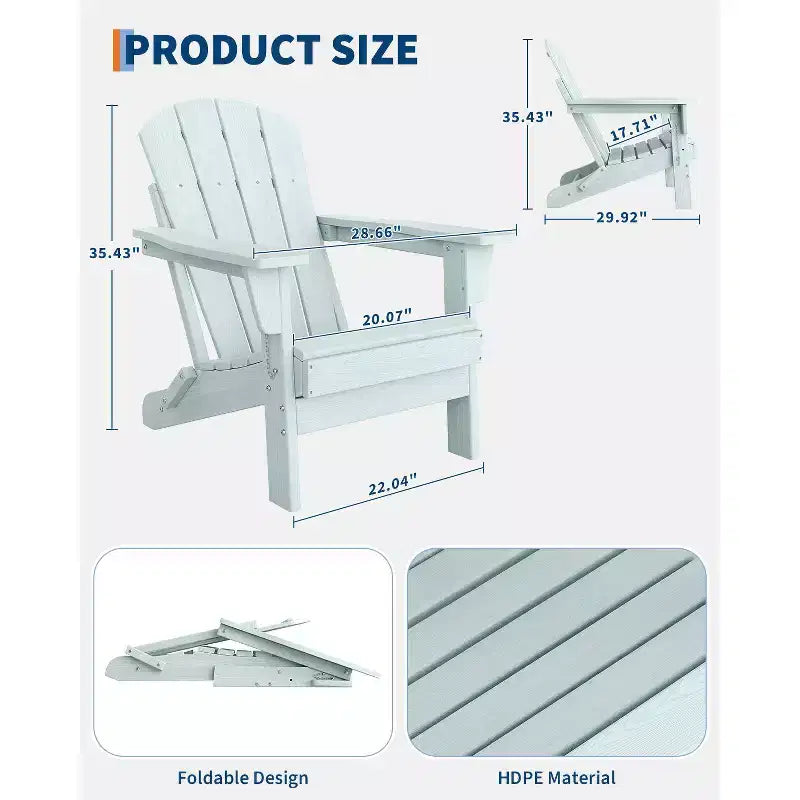 CuisinSmart Sedia Adirondack Pieghevole, Sedia Pieghevole per Esterni in HDPE, Sedie Adirondack Resistenti alle Intemperie per Patio Giardino Prato Cortile Piscina