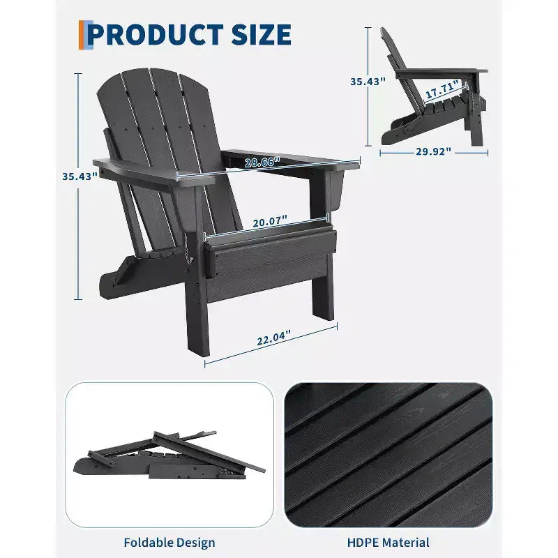 CuisinSmart Sedia Adirondack Pieghevole, Sedia Pieghevole per Esterni in HDPE, Sedie Adirondack Resistenti alle Intemperie per Patio Giardino Prato Cortile Piscina