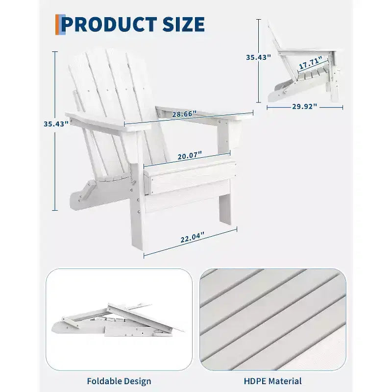 CuisinSmart Sedia Adirondack Pieghevole, Sedia Pieghevole per Esterni in HDPE, Sedie Adirondack Resistenti alle Intemperie per Patio Giardino Prato Cortile Piscina