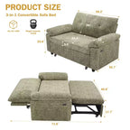Dyonery Divano Letto Trasformabile 3 in 1 da 147 cm con Letto Estraibile, Divanetto Convertibile con Porta USB/Schienale Reclinabile/Tasca Laterale, Montaggio senza attrezzi
