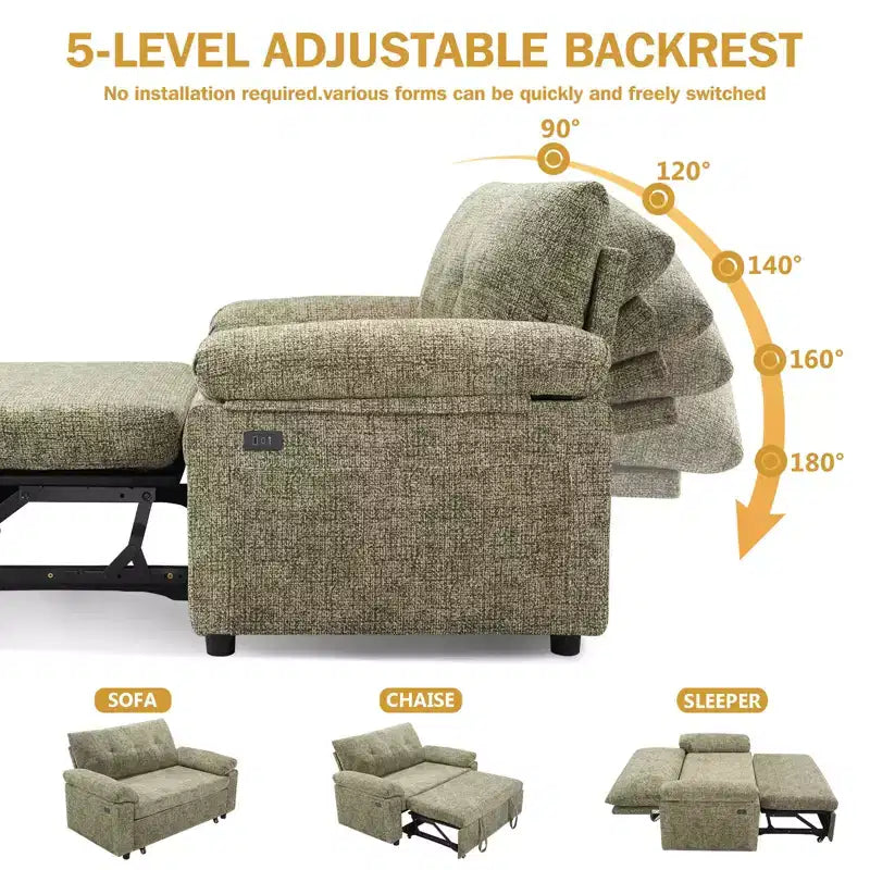 Dyonery Divano Letto Trasformabile 3 in 1 da 147 cm con Letto Estraibile, Divanetto Convertibile con Porta USB/Schienale Reclinabile/Tasca Laterale, Montaggio senza attrezzi