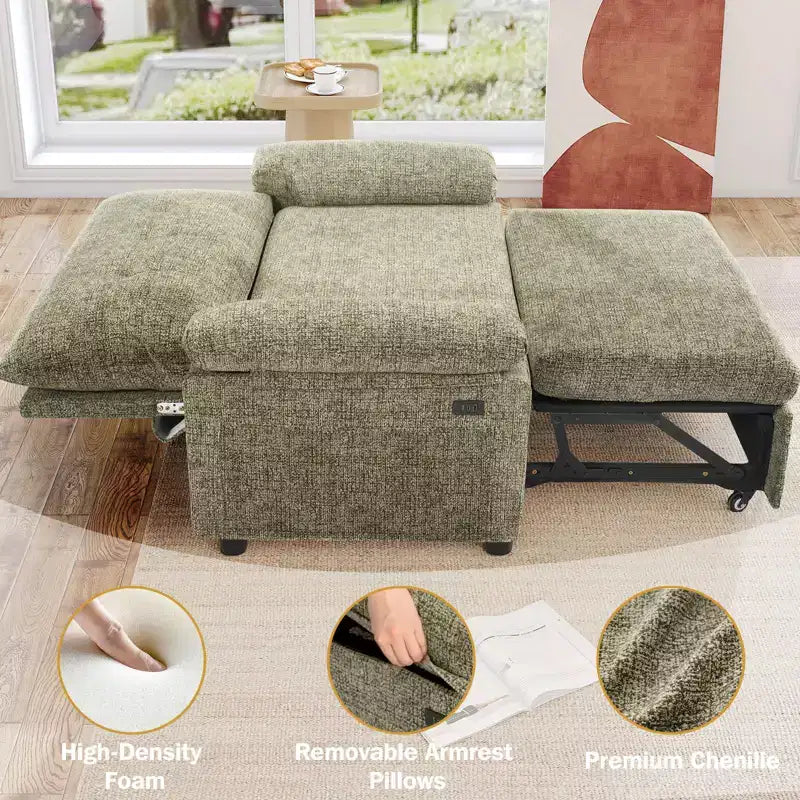 Dyonery Divano Letto Trasformabile 3 in 1 da 147 cm con Letto Estraibile, Divanetto Convertibile con Porta USB/Schienale Reclinabile/Tasca Laterale, Montaggio senza attrezzi