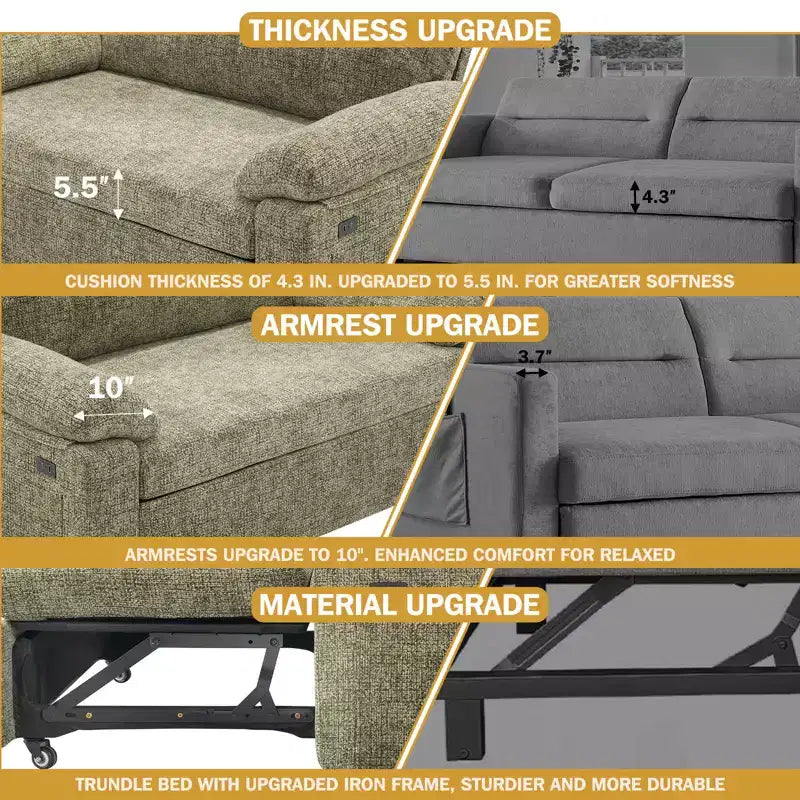 Dyonery Divano Letto Trasformabile 3 in 1 da 147 cm con Letto Estraibile, Divanetto Convertibile con Porta USB/Schienale Reclinabile/Tasca Laterale, Montaggio senza attrezzi