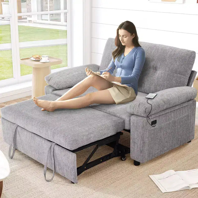 Dyonery Divano Letto Trasformabile 3 in 1 da 147 cm con Letto Estraibile, Divanetto Convertibile con Porta USB/Schienale Reclinabile/Tasca Laterale, Montaggio senza attrezzi