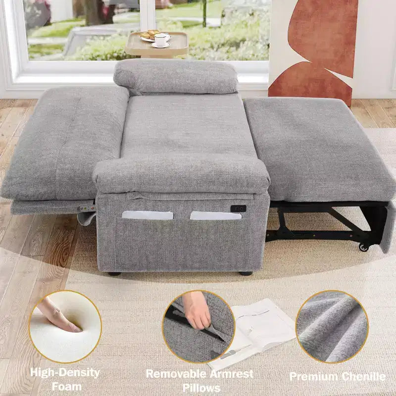 Dyonery Divano Letto Trasformabile 3 in 1 da 147 cm con Letto Estraibile, Divanetto Convertibile con Porta USB/Schienale Reclinabile/Tasca Laterale, Montaggio senza attrezzi