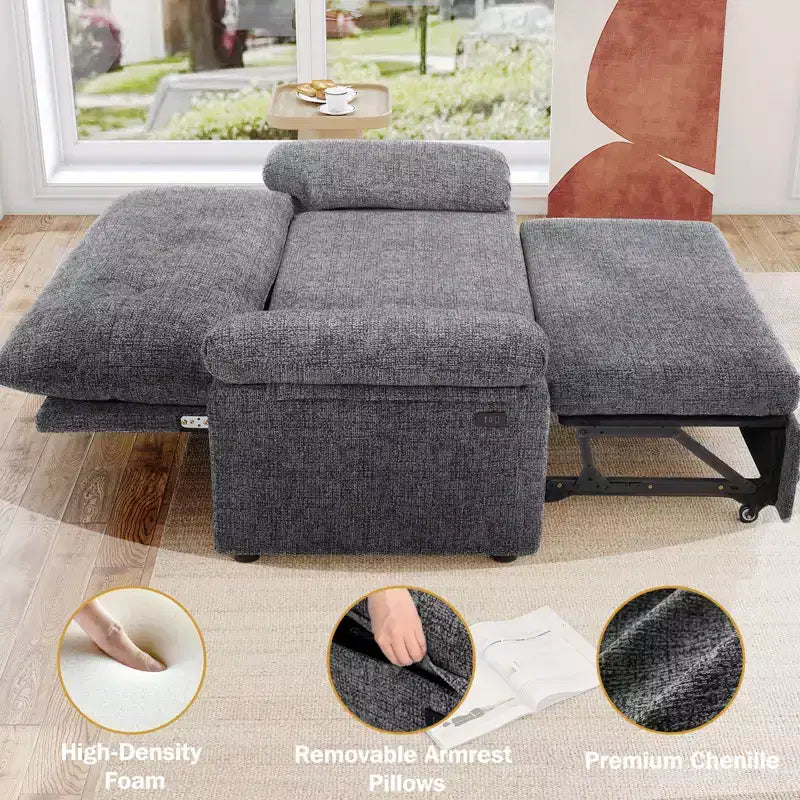 Dyonery Divano Letto Trasformabile 3 in 1 da 147 cm con Letto Estraibile, Divanetto Convertibile con Porta USB/Schienale Reclinabile/Tasca Laterale, Montaggio senza attrezzi