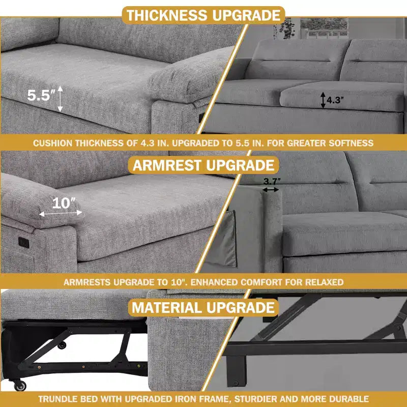 Dyonery Divano Letto Trasformabile 3 in 1 da 147 cm con Letto Estraibile, Divanetto Convertibile con Porta USB/Schienale Reclinabile/Tasca Laterale, Montaggio senza attrezzi
