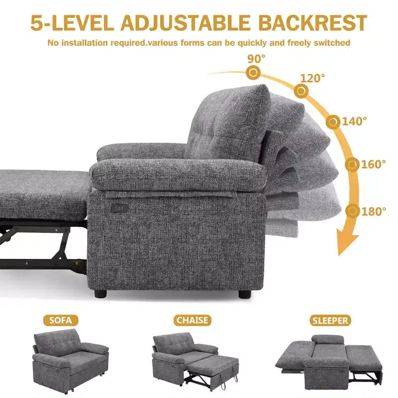Dyonery Divano Letto Trasformabile 3 in 1 da 147 cm con Letto Estraibile, Divanetto Convertibile con Porta USB/Schienale Reclinabile/Tasca Laterale, Montaggio senza attrezzi