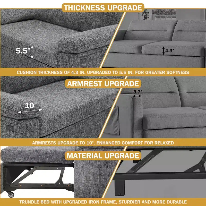 Dyonery Divano Letto Trasformabile 3 in 1 da 147 cm con Letto Estraibile, Divanetto Convertibile con Porta USB/Schienale Reclinabile/Tasca Laterale, Montaggio senza attrezzi