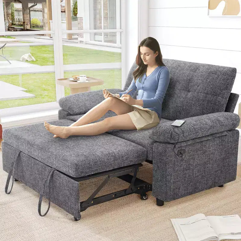 Dyonery Divano Letto Trasformabile 3 in 1 da 147 cm con Letto Estraibile, Divanetto Convertibile con Porta USB/Schienale Reclinabile/Tasca Laterale, Montaggio senza attrezzi