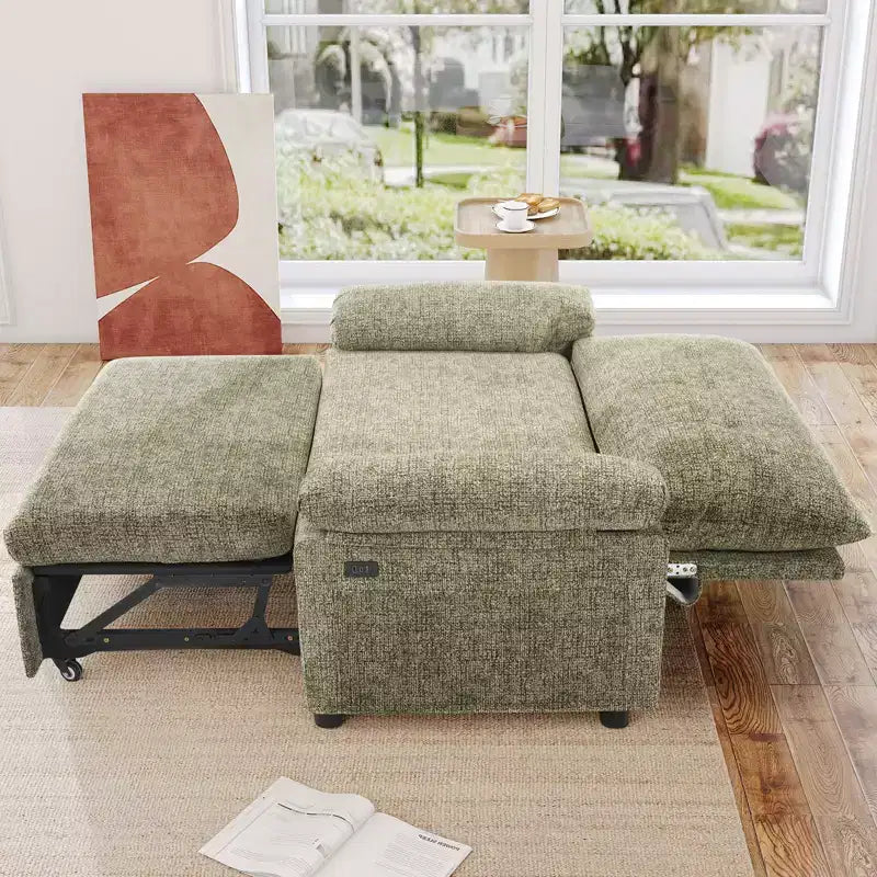 Dyonery Divano Letto Trasformabile 3 in 1 da 147 cm con Letto Estraibile, Divanetto Convertibile con Porta USB/Schienale Reclinabile/Tasca Laterale, Montaggio senza attrezzi