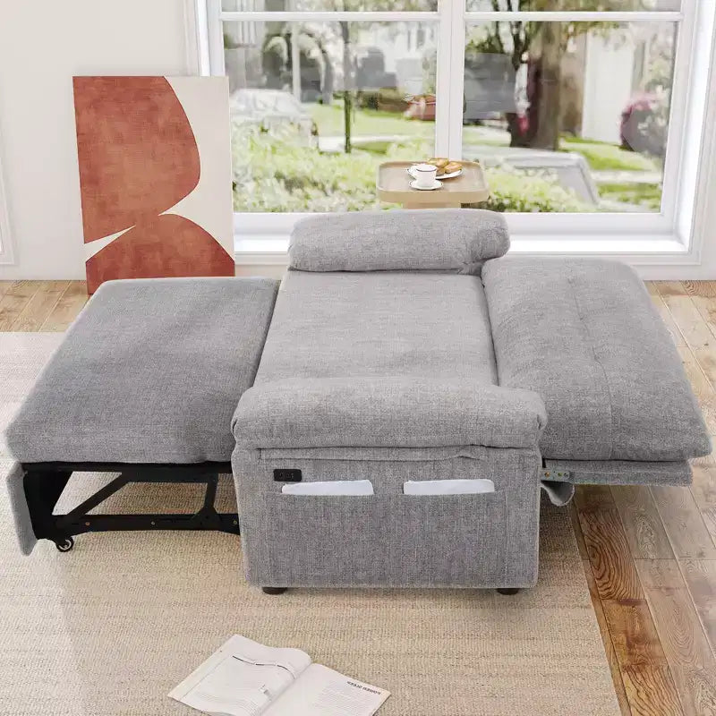 Dyonery Divano Letto Trasformabile 3 in 1 da 147 cm con Letto Estraibile, Divanetto Convertibile con Porta USB/Schienale Reclinabile/Tasca Laterale, Montaggio senza attrezzi