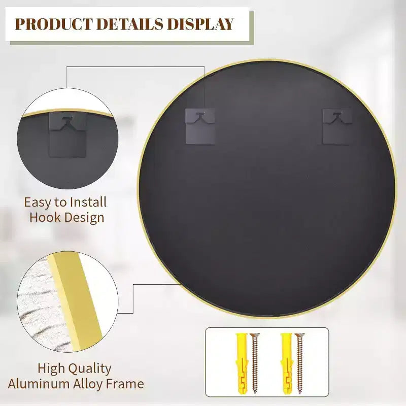 Specchio rotondo da 90 cm, specchio circolare con cornice in metallo, montaggio a parete per ingresso, bagno, vanità, soggiorno