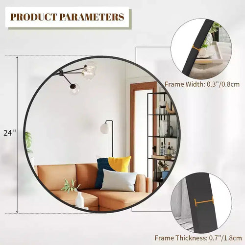 Specchio rotondo da 90 cm, specchio circolare con cornice in metallo, montaggio a parete per ingresso, bagno, vanità, soggiorno