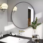 Specchio rotondo da 90 cm, specchio circolare con cornice in metallo, montaggio a parete per ingresso, bagno, vanità, soggiorno