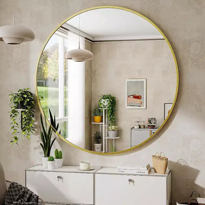 Specchio rotondo da 90 cm, specchio circolare con cornice in metallo, montaggio a parete per ingresso, bagno, vanità, soggiorno