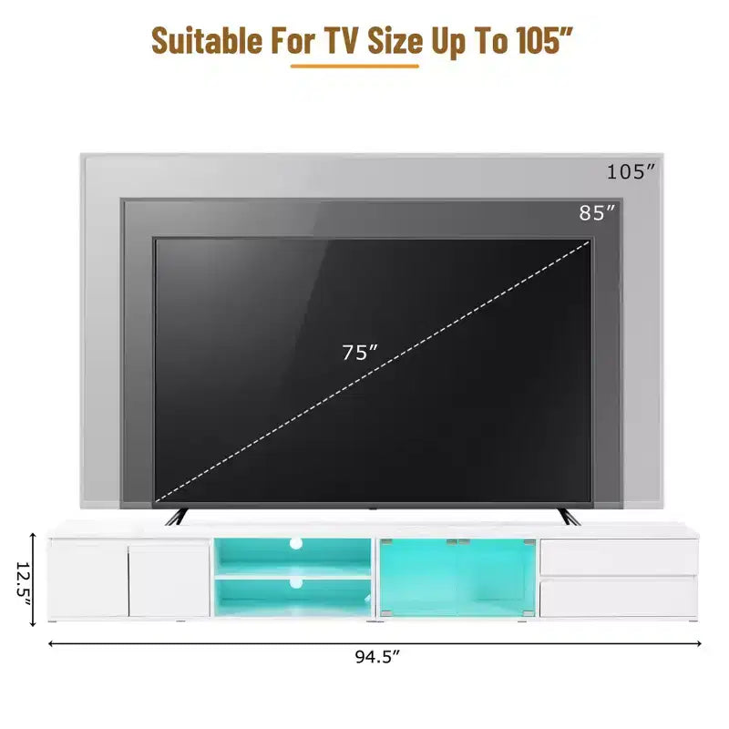 Mobile porta TV Homy Casa con luci LED e armadietti per soggiorno o area intrattenimento, bianco