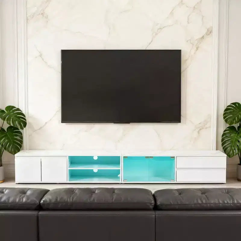 Mobile porta TV Homy Casa con luci LED e armadietti per soggiorno o area intrattenimento, bianco