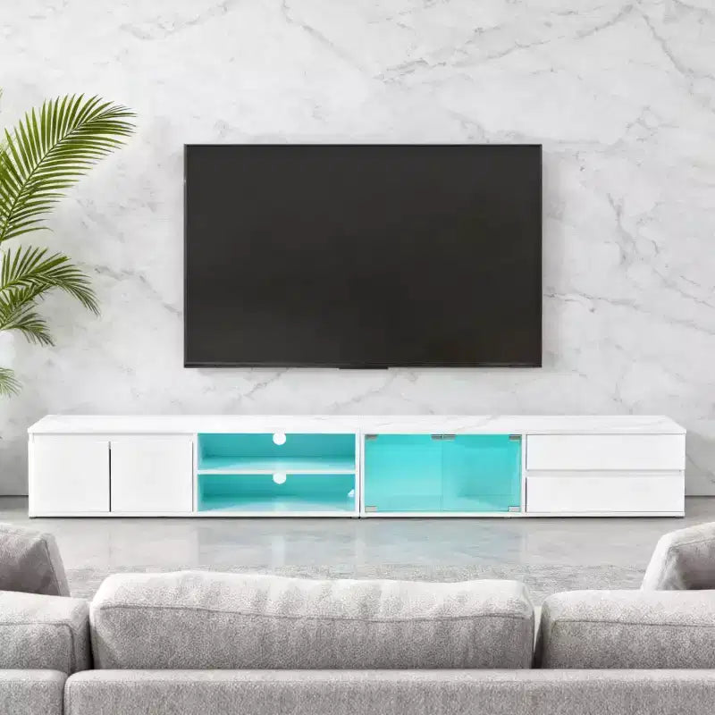 Mobile porta TV Homy Casa con luci LED e armadietti per soggiorno o area intrattenimento, bianco