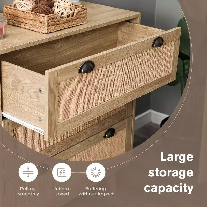 Comodino/cassettiera/mobiletto in rattan stile bohémien Captiva Designs con cassetto in rattan naturale per ingresso, soggiorno, cabina armadio