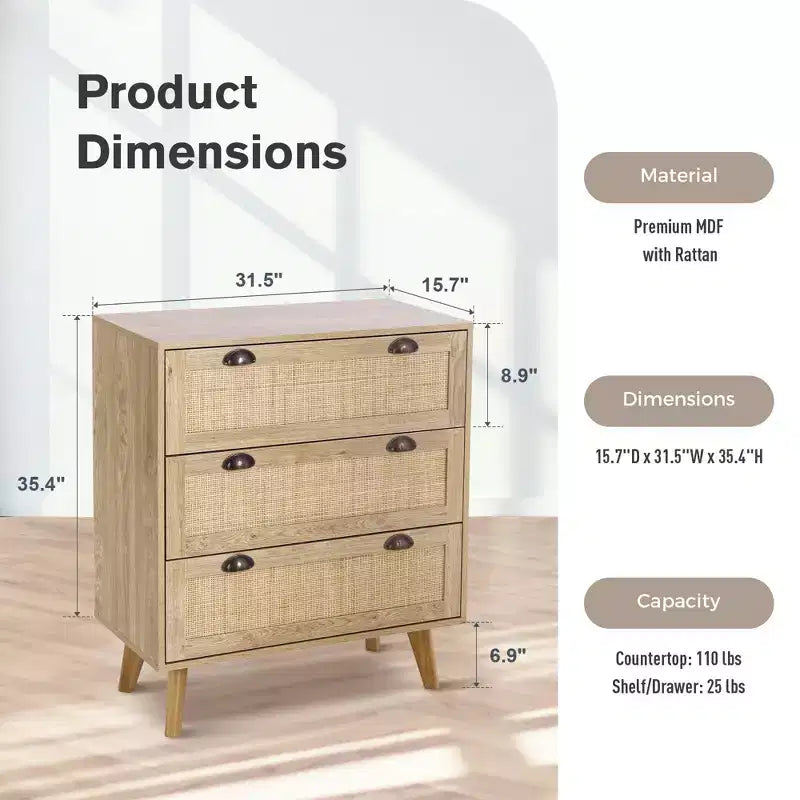 Comodino/cassettiera/mobiletto in rattan stile bohémien Captiva Designs con cassetto in rattan naturale per ingresso, soggiorno, cabina armadio