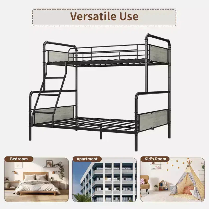 Letti a castello in metallo, una piazza e mezza superiore, resistenti, con scaletta angolata e ringhiere di sicurezza, salvaspazio, per dormitorio, camera da letto, appartamento