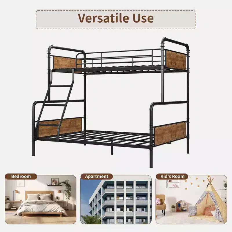 Letti a castello in metallo, una piazza e mezza superiore, resistenti, con scaletta angolata e ringhiere di sicurezza, salvaspazio, per dormitorio, camera da letto, appartamento