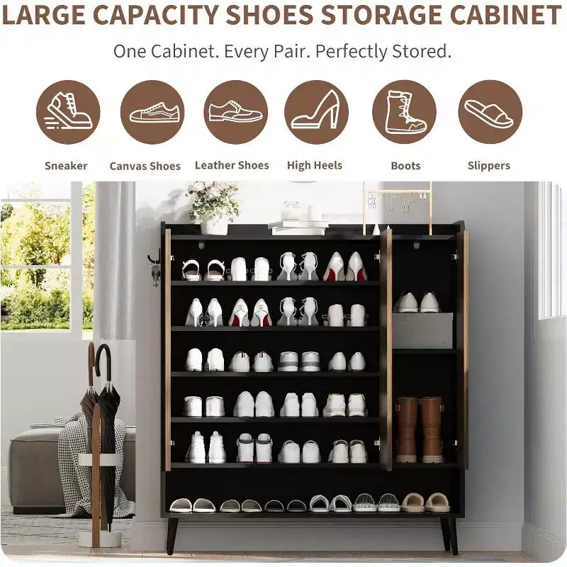COZONY Scarpiera a 3 Ante con Ganci Portaoggetti, Organizer per Scarpe a 6 Livelli per Ingresso, Scarpiera Autoportante per Corridoio Soggiorno