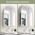 PexFix 35.8 x 24 Mobiletto a specchio da bagno arcuato bianco con cornice in legno a incasso per lavabo da bagno con 2 ripiani