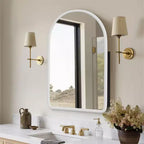 PexFix 35.8 x 24 Mobiletto a specchio da bagno arcuato bianco con cornice in legno a incasso per lavabo da bagno con 2 ripiani
