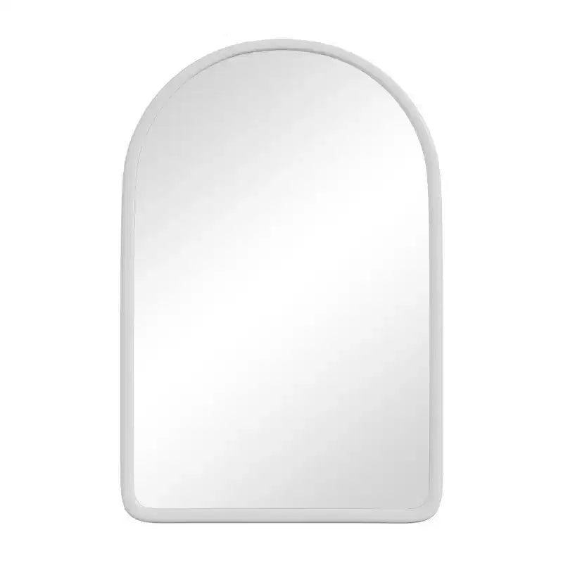 PexFix 35.8 x 24 Mobiletto a specchio da bagno arcuato bianco con cornice in legno a incasso per lavabo da bagno con 2 ripiani