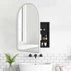 PexFix 35.8 x 24 Mobiletto a specchio da bagno arcuato bianco con cornice in legno a incasso per lavabo da bagno con 2 ripiani