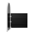 PexFix 35.8 x 24 Mobiletto a specchio da bagno arcuato bianco con cornice in legno a incasso per lavabo da bagno con 2 ripiani