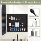 PexFix 35.8 x 24 Mobiletto a specchio da bagno arcuato bianco con cornice in legno a incasso per lavabo da bagno con 2 ripiani