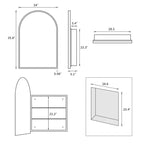 PexFix 35.8 x 24 Mobiletto a specchio da bagno arcuato bianco con cornice in legno a incasso per lavabo da bagno con 2 ripiani
