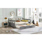 Bellemave Letto Matrimoniale con Lettino Estraibile Singolo, Struttura Letto in Legno con Sponde Protettive, Divano Letto per Camera da Letto/Soggiorno, Nessuna Rete a Molle, Grigio