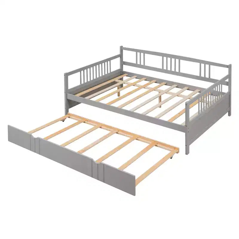 Bellemave Letto Matrimoniale con Lettino Estraibile Singolo, Struttura Letto in Legno con Sponde Protettive, Divano Letto per Camera da Letto/Soggiorno, Nessuna Rete a Molle, Grigio