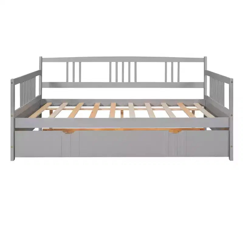 Bellemave Letto Matrimoniale con Lettino Estraibile Singolo, Struttura Letto in Legno con Sponde Protettive, Divano Letto per Camera da Letto/Soggiorno, Nessuna Rete a Molle, Grigio