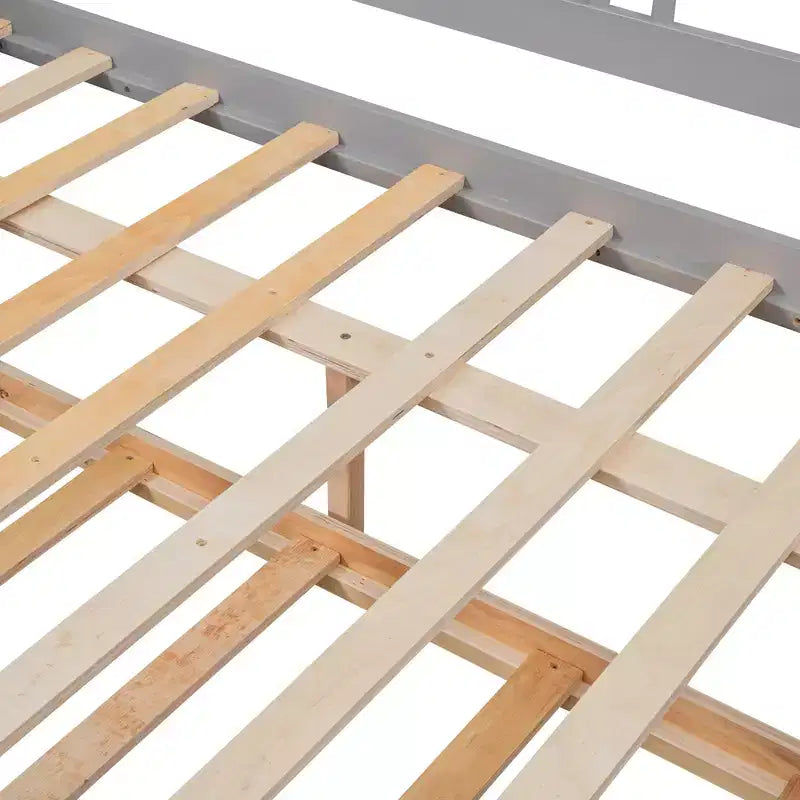 Bellemave Letto Matrimoniale con Lettino Estraibile Singolo, Struttura Letto in Legno con Sponde Protettive, Divano Letto per Camera da Letto/Soggiorno, Nessuna Rete a Molle, Grigio