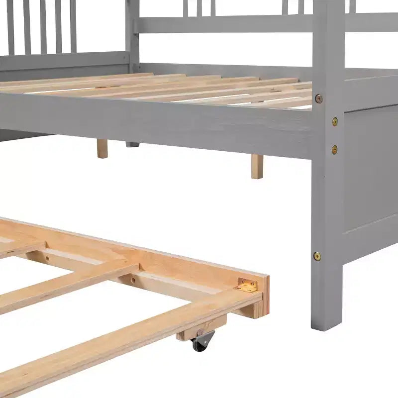 Bellemave Letto Matrimoniale con Lettino Estraibile Singolo, Struttura Letto in Legno con Sponde Protettive, Divano Letto per Camera da Letto/Soggiorno, Nessuna Rete a Molle, Grigio